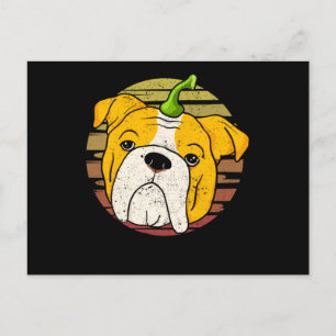 Cartão Postal Inglês Bulldog Pumpkin Halloween Ação de Graças
