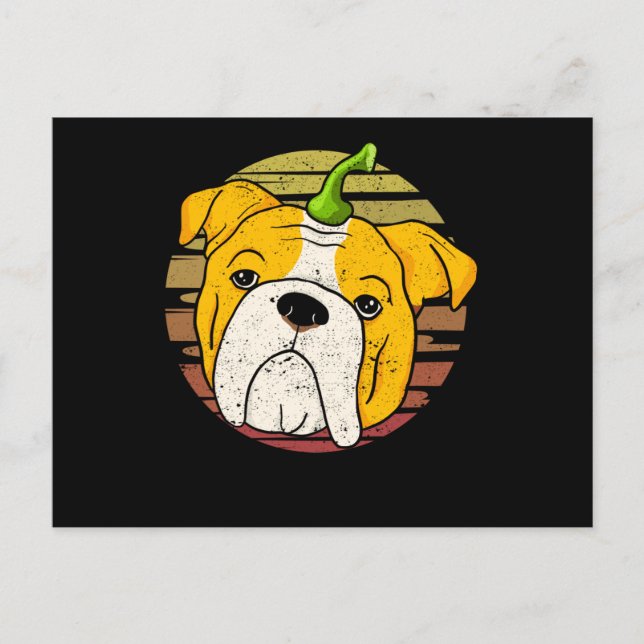 Cartão Postal Inglês Bulldog Pumpkin Halloween Ação de Graças (Frente)