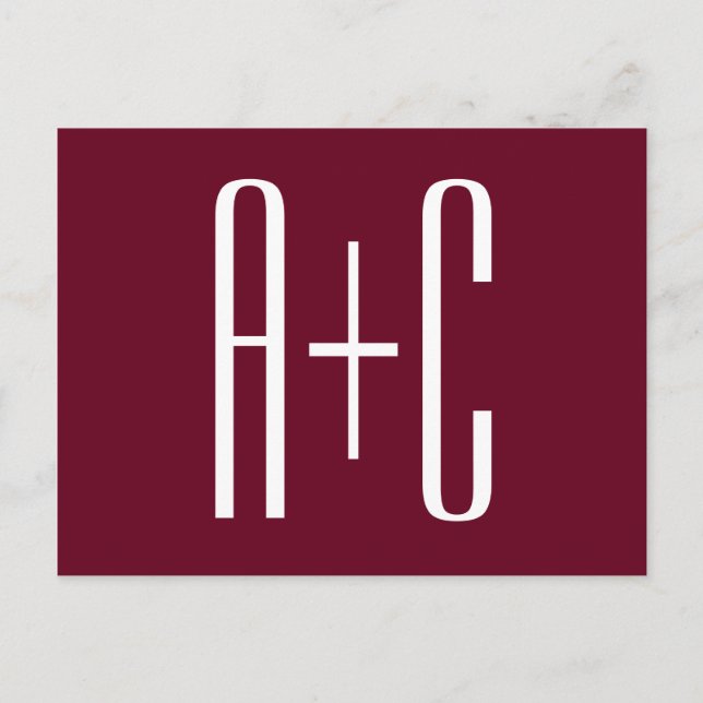 Cartão Postal Iniciais de Casais simples | Branca e Borgonha (Frente)