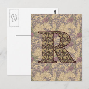 Cartão Postal Iniciais do Monograma R Floral Vintage Elegante