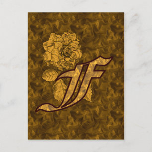 Cartão Postal Inicial de Monograma F Flor de Peônia Elegante em 