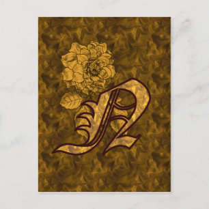 Cartão Postal Inicial de Monograma N Flor de Peônia Elegante em 