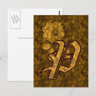 Cartão Postal Inicial de Monograma P Flor de Peônia Elegante em 
