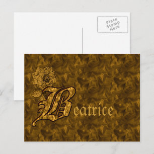 Cartão Postal Inicial do Monograma B Dourado Peônia Personalizad