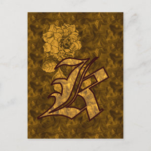 Cartão postal inicial Dourado K, monograma