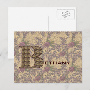Cartão Postal Inicial Monograma B Floral Elegante Personalizado