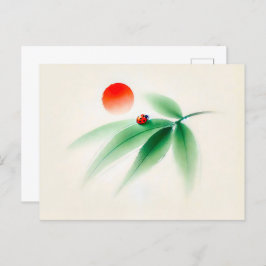 Cartão Postal Ink Ladybug chinês em Bamboo