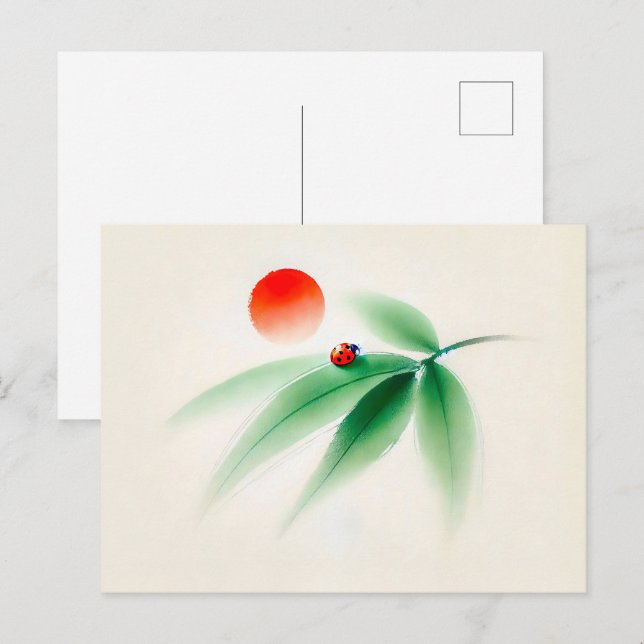 Cartão Postal Ink Ladybug chinês em Bamboo (Frente/Verso)