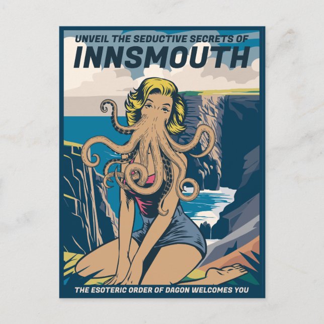 Cartão Postal Innsmouth Pin-up Cthulhu Poster de viagens Lovecra (Frente)