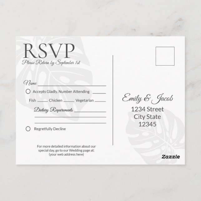 Cartão Postal Inserção do Cartão-Postal RSVP de Casamento Clássi (Verso)
