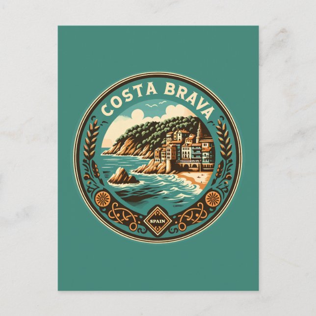 Cartão Postal Insígnia de arte de viagem da Costa Brava Espanha (Frente)