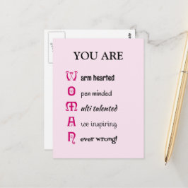 Cartão Postal inspiração de autoestima personalizada WOMAN