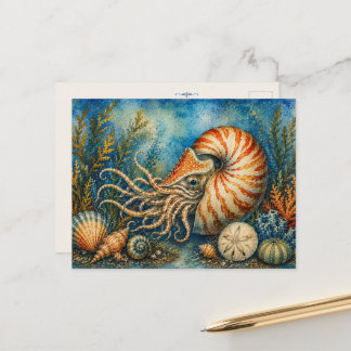 Cartão Postal Inspirado em Nautilus Ocean Watercol