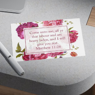 Cartão Postal Inspirador Mateus 11:28 Floral Rosa