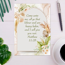 Cartão Postal Inspirational Matthew 11:28 Floral Arch boho