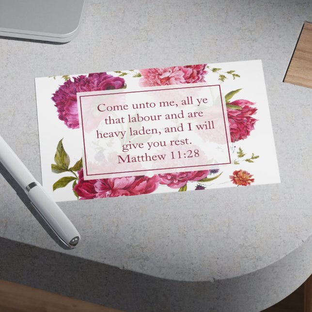 Cartão Postal Inspirational Matthew 11:28 Pink Floral (Inspirational Matthew 11:28 Pink Floral Postcard)