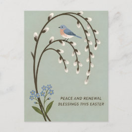 Cartão Postal Inspiring Easter Peace Renewal Bluebird Willow