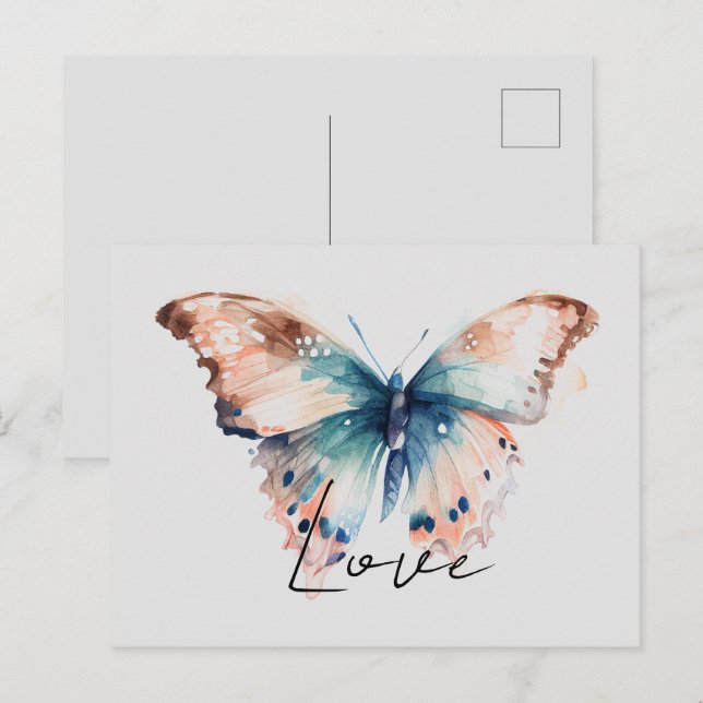 Cartão Postal Inspiron Love Aqua Blue Butterfly (Frente/Verso)