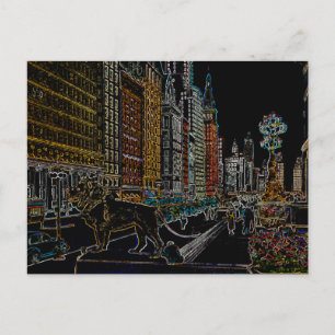 CARTÃO POSTAL INSTITUTO DE ARTE CHICAGO LIONS MICHIGAN AVE NEON