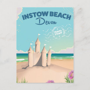 Cartão Postal Instow Beach Devon viagens vintage