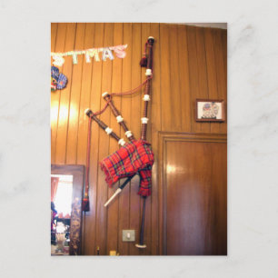 Cartão Postal Instrumento Musical de Gaita Escocesa com Xadrez E
