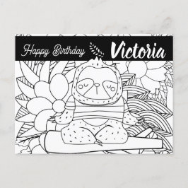 Cartão Postal Instrutor de Yoga Sloth Aniversário Floral Colorid
