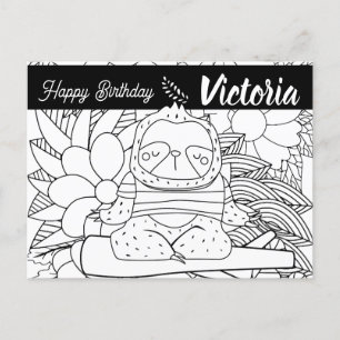 Cartão Postal Instrutor De Yoga Sloth Aniversário Floral Para Co