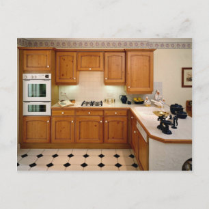 Cartão Postal Interior de cozinha com bar de café da manhã e for