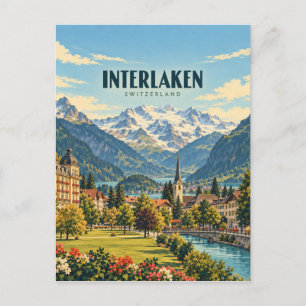 Cartão Postal Interlaken Suíça Arte de Viagem Vintage