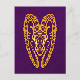 Cartão Postal Intrate Yellow Aries Zodiac em Roxo