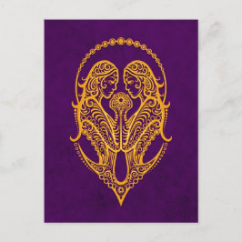 Cartão Postal Intrate Yellow Gemini Zodiac em Roxo