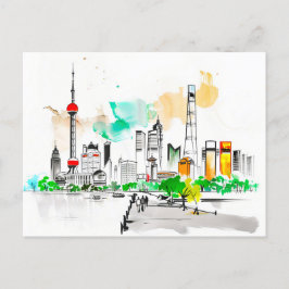 Cartão Postal Intrincada trabalho de arte Shanghai Skyline no Bu