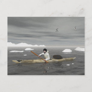 Cartão Postal Inuit Kayak