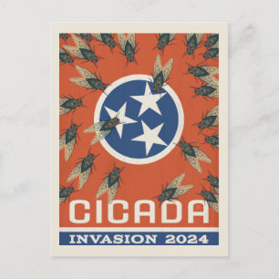 Cartão Postal Invasão do Tennessee Flag Cicada