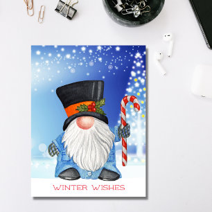 Cartão Postal Inverno deseja natal Gnome Blue e White
