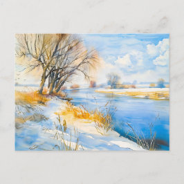 Cartão Postal Inverno Dourado pelo Rio Havelland Aquarela