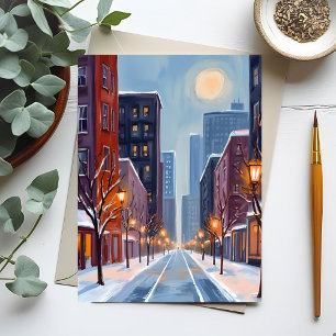 Cartão Postal Inverno em Boston   Aquarela da Cidade de Massachu