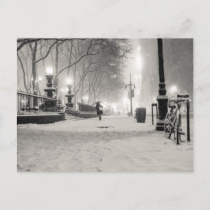 Cartão Postal Inverno em Nova York - Noite de Neve - Bryant Park