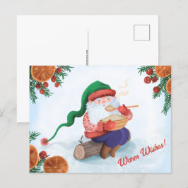 Cartão Postal Inverno Gnomo na neve
