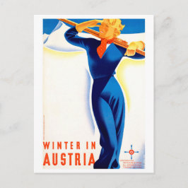 Cartão Postal Inverno na Áustria, menina esquiando, viagem vinta