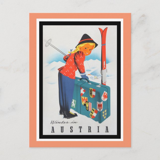 Cartão Postal Inverno na Áustria Viagens vintage (Frente)