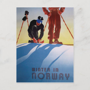 Cartão Postal Inverno na Noruega, esportes de esqui