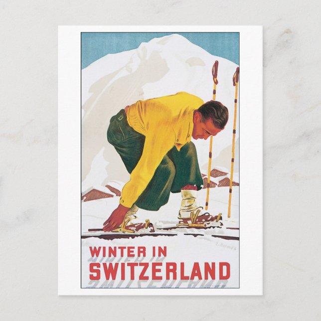 Cartão Postal Inverno na Poster da Viagens vintage (Frente)