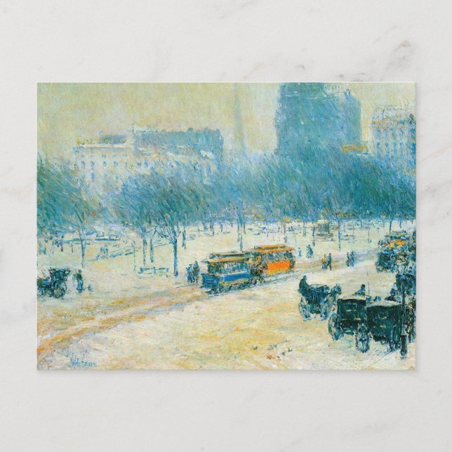 Cartão Postal Inverno na Praça da União por Frederick Childe Has (Frente)