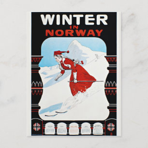 Cartão Postal Inverno no esqui da Noruega