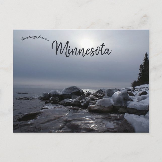 Cartão Postal Inverno no Lago Superior Minnesota (Frente)