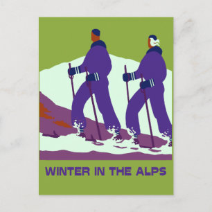 Cartão Postal Inverno nos Alpes retro-pop art