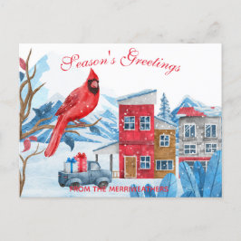 Cartão Postal Inverno Paisagem Aquarela Ilustração Natal
