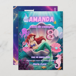Cartão Postal invitacion de Sirena Ariel brillante