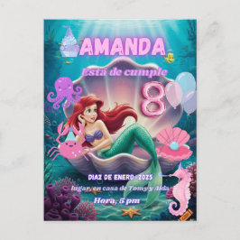 Cartão Postal invitacion de Sirena Ariel brillante